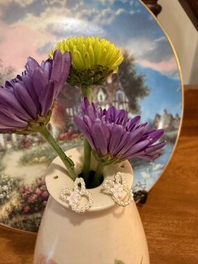 Cute Pink & Faux Pearl Bunny Stud Earrings